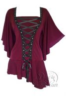 Plus Size Gothic Burgundy Alchemy Corset Stud Top in Garnet