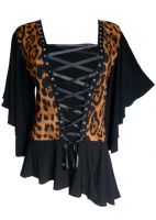 Plus Size Black & Leopard Alchemy Corset Stud Top in Leopard