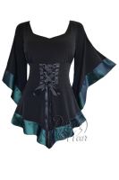 Plus Size Black Gothic Treasure Corset Top in Teal Blue