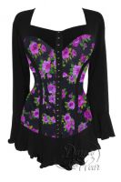 Plus Size Gothic Black & Purple Corsetta Top in Purple Rose