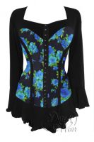 Plus Size Gothic Black & Blue Corsetta Top in Teal Rose