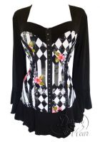 Plus Size Gothic Black & White Checkered Corsetta Top in Wonderland