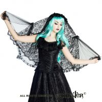 Sinister Gothic Black Multilayer Sicilian Lace & Roses Mourning Wedding Veil w Bows