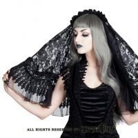 Sinister Gothic Black Double Ruffle Sicilian Lace Wedding Veil w Bows
