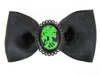 Hairy Scary Black Bow w Green Victorian Skull Cameo Jezebow Hair Clip Hairy Scary Black Bow w Green Victorian Skull Cameo Jezebow Hair Clip