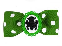 Hairy Scary Green & White Polkadot Bow w Haunted Mansion Cameo Jezebow Hair Clip