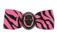 Hairy Scary Pink & Black Zebra Bow w Skull Cameo Jezebow Hair Clip Hairy Scary Pink & Black Zebra Bow w Skull Cameo Jezebow Hair Clip