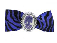 Hairy Scary Purple & Black Zebra Bow w Victorian Skull Cameo Jezebow Hair Clip