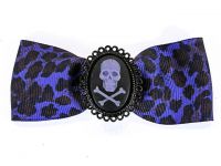 Hairy Scary Purple Leopard Bow w Purple Skull & Crossbones Cameo Jezebow Hair Clip Hairy Scary Purple Leopard Bow w Purple Skull & Crossbones Cameo Jezebow Hair Clip