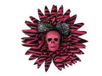 Hairy Scary Pink Zebra & Pink Skull & Spiderweb Bow Hairlot Skull Hair Clip
