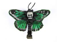 Hairy Scary Green Mini Kahlovera Skull Butterfly Feather Hair Clip