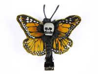 Hairy Scary Light Orange Mini Kahlovera Skull Butterfly Feather Hair Clip