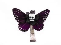 Hairy Scary Magenta Purple Mini Kahlovera Skull Butterfly Feather Hair Clip