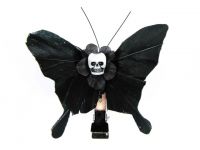 Hairy Scary All Black Small Kahlovera Skull Butterfly Feather Hair Clip