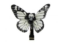 Hairy Scary White & Black Small Kahlovera Skull Butterfly Feather Hair Clip Hairy Scary White & Black Small Kahlovera Skull Butterfly Feather Hair Clip