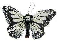 Hairy Scary White and Black Medium Kahlovera Skull Butterfly Feather Hair Clip