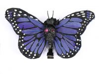 Hairy Scary Blue & Black w Pink Eyes Large Kahlovera Skull Butterfly Feather Hair Clip