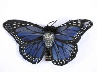 Hairy Scary Blue & Silver Large Kahlovera Skull Butterfly Feather Hair Clip