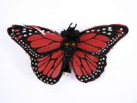 Hairy Scary Deep Orange & Black w Orange Eyes Large Kahlovera Skull Butterfly Feather Hair Clip