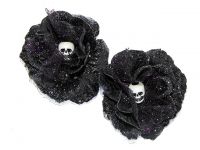 Hairy Scary Black w Black & Purple Glitter Rosie the Reaper Skull Hair Clip Set
