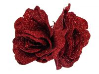 Hairy Scary Double Red Glitter Rose Double Flower Hair Clip
