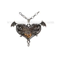 Steampunk Gears Dual Dragons Hearts Necklace
