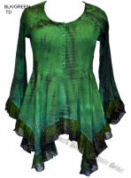 Dark Star Green and Black Gothic Georgette Renaissance Bell Sleeve Top