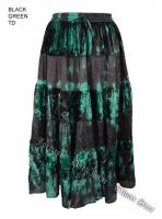 Dark Star Plus Size Long Green & Black Velvet Jacquard Satin Skirt