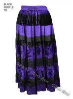 Dark Star Plus Size Long Purple & Black Velvet Jacquard Satin Skirt