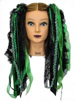 Kelly Green & Black Gothic Ribbon Hair Falls by Dreadful Falls