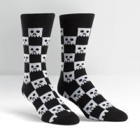 Plus Size or Men's Black and White Checkered Skull Wide Curvy Crew Socks