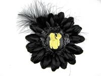 Nick's Bows Black & Black Feather w Haunted Mansion Cameo Edgar Allen Poe Hair Clip