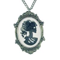 Gothic Lolita Cameo Black on White in Victorian Frame Pewter Necklace