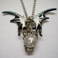 Black & White Dragon Holding Crystal Orb Necklace