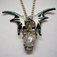 Black & White Dragon Holding Crystal Orb Necklace Black & White Dragon Holding Crystal Orb Necklace