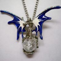 Blue & White Dragon Holding Crystal Orb Necklace Blue & White Dragon Holding Crystal Orb Necklace