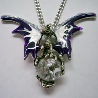 Purple & White Dragon Holding Crystal Orb Necklace Purple & White Dragon Holding Crystal Orb Necklace