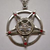 Double Inverted Pentagram w Red Stones Necklace