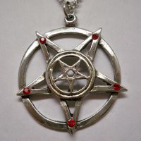 Double Inverted Pentagram w Red Stones Necklace Double Inverted Pentagram w Red Stones Necklace