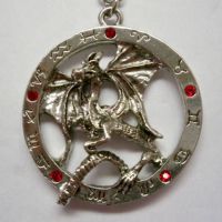 Dragon in Zodiac Circle w Red Stones Necklace