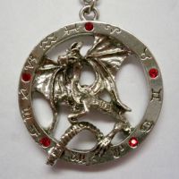 Dragon in Zodiac Circle w Red Stones Necklace Dragon in Zodiac Circle w Red Stones Necklace