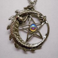 Dragon Encircling Pentacle Necklace w Aurora Borealis Jewel Dragon Encircling Pentacle Necklace w Aurora Borealis Jewel