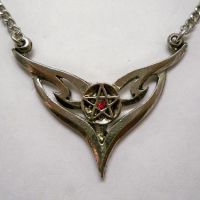 Pentacle w Wings & Red Stone Necklace Pentacle w Wings & Red Stone Necklace