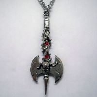 Skull Axe w Thorns & Red Jewel Necklace Skull Axe w Thorns & Red Jewel Necklace