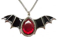 Gothic Black Epoxy Wings and Blood Stone Pewter Necklace