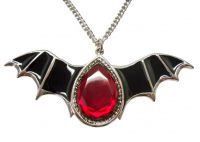 Gothic Black Epoxy Wings and Blood Stone Pewter Necklace Gothic Black Epoxy Wings and Blood Stone Pewter Necklace