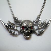 Barbed Wire Winged Skull w Red Eyes Necklace Barbed Wire Winged Skull w Red Eyes Necklace
