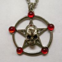 Skull Pentacle w Red Stones Necklace
