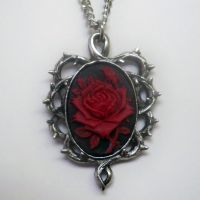 Red and Black Rose Cameo Necklace Red and Black Rose Cameo Necklace