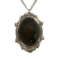 Gothic Black Cabochon in Victorian Frame Pewter Necklace